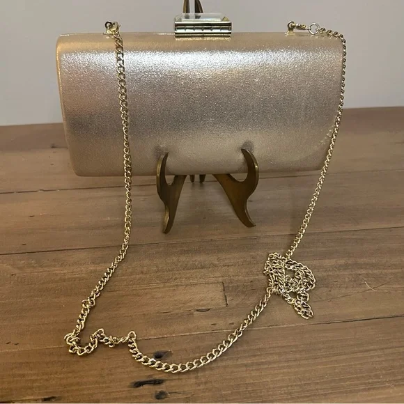 Nordstrom Shimmering Gold Clutch w/ removable chain strap - Picture 2 of 6